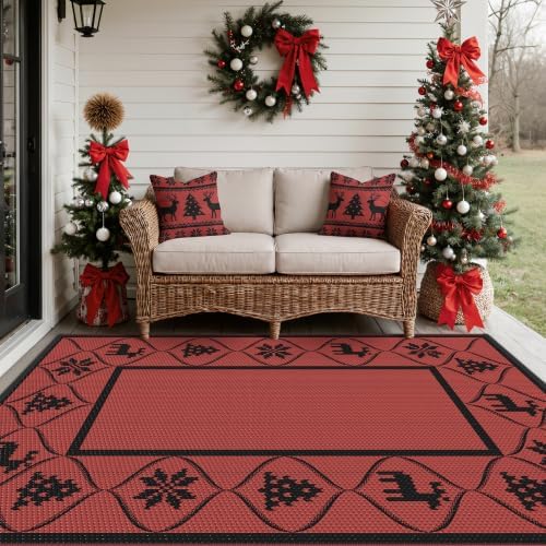 GENIMO Outdoor Rug, Waterproof Plastic Rugs for Patio, 6'x9' Ruby Black - Image 3
