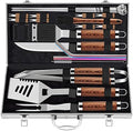 ROMANTICIST 25pcs Extra Thick BBQ Grill Accessories, Father's Day Grilling Gifts Set for Men Dad, Heavy Duty Grill Tools Utensils Kit with Spatula, Tongs in Aluminum Case for Birthday Brown by ROMANTICIST