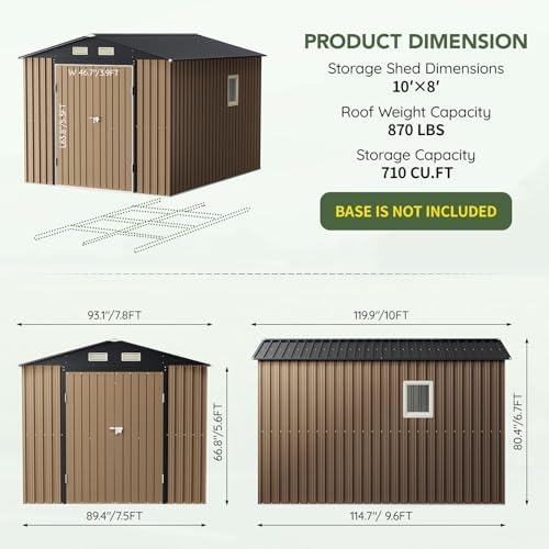 10 x 8 FT Metal Storage Shed for Backyard, Brown - Image 2