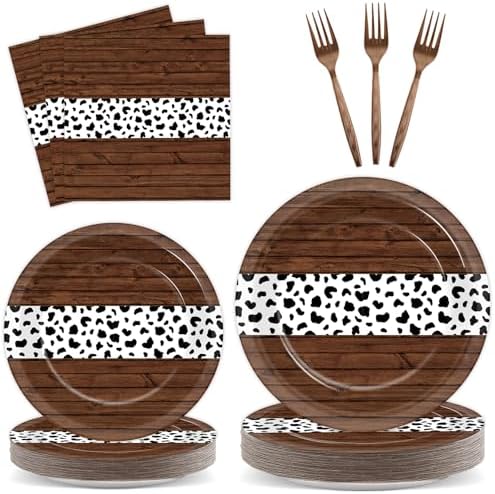 96Pcs Western Party Paper Plates and Napkins Cow Print Dessert Plates Cowboy Party Favors Supplies Tableware for Wild West First Rodeo Cowgirl Bachelorette Baby Shower Birthday Gatherings Decorations by Oitnlaughter
