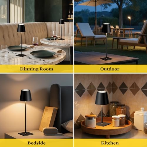 Kakanuo Cordless Rechargeable Table Lamp Black 5000mAh Battery Operated Lamps, 3 Colors Stepless Dimming Touch Lamp for Living Room, Kitchen Counter, Dining, Outdoor Patio, 2 Pack - Image 3