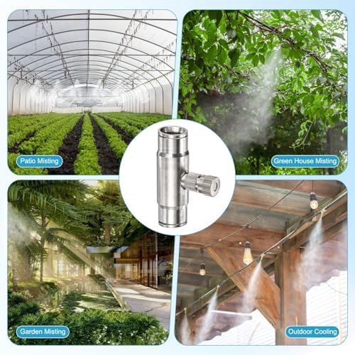 M METERXITY 20-Pack Brass Misting Nozzle Tee Kit, 0.1mm Orifice Dia. High Pressure Spray Misting Nozzle Head, Slip Connectors for 3/8 Inch Drip Irrigation Tubing Kit Outdoor [3/16" Threaded] - Image 7