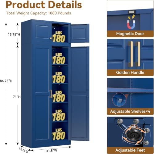 86" Metal Pantry Cabinet,Kitchen Storage Cabinet with Shelves - Image 2