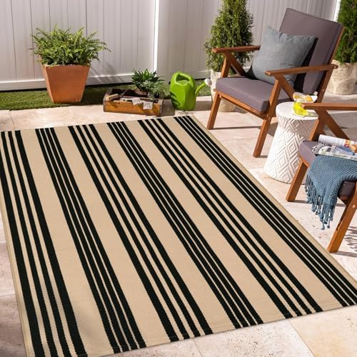 OJIA Outdoor Area Rugs 4'x6', Black and Tan Patio Rug Fall Porch Decor - Image 7