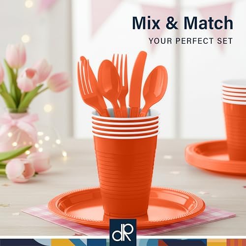 DecorRack Orange Plastic Cups, 12 oz Disposable Cups, Reusable Party Supplies (40 Count) - Image 4