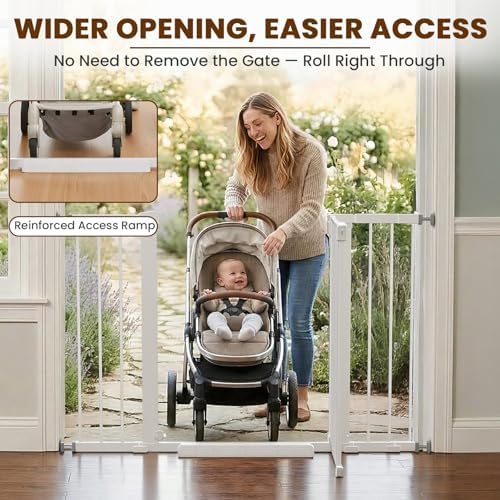 Mumeasy 36" Extra Tall Baby Gate for Stairs, 29.7-48" Wide Dog Gate for Doorways, Walk Thru Pet Safety Gate for Indoor, Pressure Mounted with Auto Close, Easy Install No Drill for Toddlers, White - Image 4