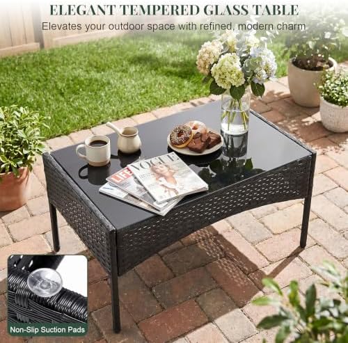DUMOS 4-Piece Patio Furniture Set Outdoor Wicker Conversation, Black - Image 6