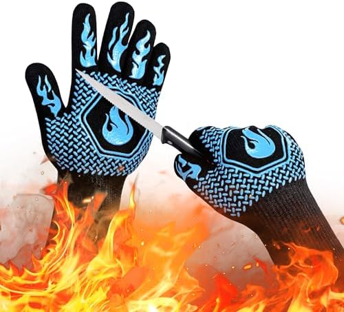 BBQ Gloves 1472F Heat Resistant Non-Slip Silicone (Sky Blue) by DKHDBD