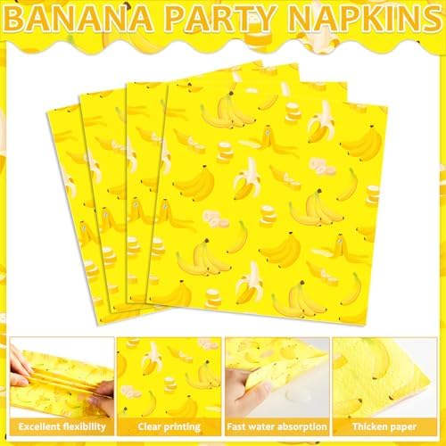 96PCS Banana Party Paper Plates and Napkins Banana Themed Party Decorations Yellow Fruit Napkins and Forks for yellow fruit Birthday Gatherings Decorations - Image 4