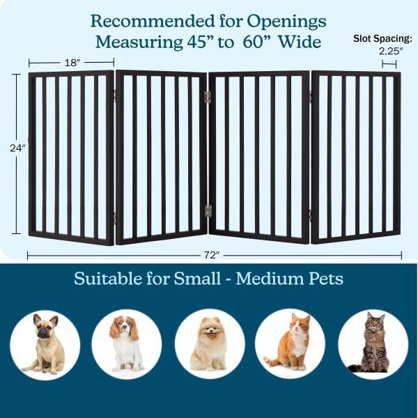 Pet Gate - 4-Panel Indoor Foldable Dog Fence for Stairs, Hallways, or Doorways - 72x24-Inch Wood Freestanding Dog Gates by PETMAKER (Black) - Image 3