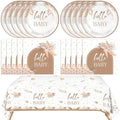 41Pcs Boho Baby Shower Decorations Bohemian Floral Pampas Grass Theme Tableware Neutral Birthday Decorations Boho Flower Paper Plates Napkins Tablecloth丨Boy Girl Birthday Baby Shower Party,Serves 20 by Mainivo