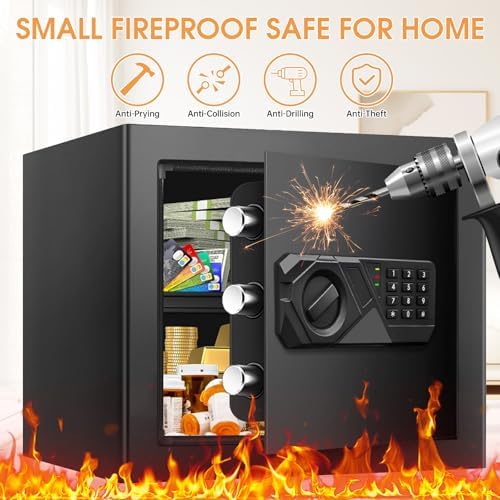 1.8 Cub Small Fireproof Safes for Home, Digital Security Home Safes Fireproof Waterproof with Programmable Keypad Keys and Alarm System, Anti-Theft Fire Safe Box for Document Money Valuables - Image 2