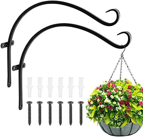 Feed Garden 18 Inch 2 Pack Outdoor Hanging Plant Bracket for Bird Feeders, Wind Chimes, Lanterns, Heavy Duty Metal Iron Wall Hooks with 6 Screws by FEEDGARDEN