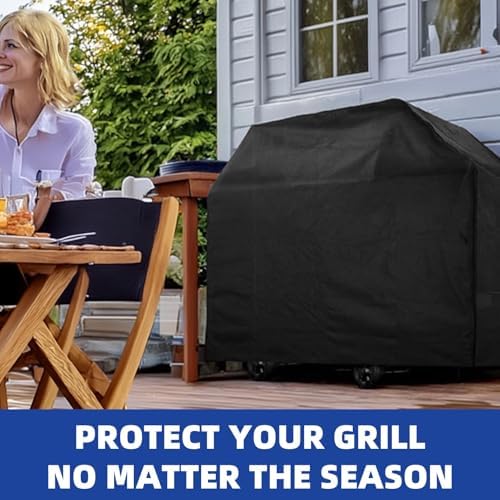 BBQ Gas Grill Cover for Outdoor, Anti-UV, Rip-Proof, 600D Oxford Fade Resistant Material, Barbecue Cover with Hook and Loop Straps & Adjustable Hem Drawstring (Black, 65”x24”x44”) - Image 6