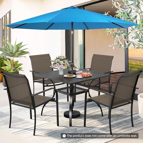 Incbruce 6 Pieces Patio Dining Set with Sky Blue Umbrella, Outdoor Dining Set of 4 Textilene Chairs and Square Table with Umbrella Hole for Backyard, Garden, and Poolside (Brown) - Image 2