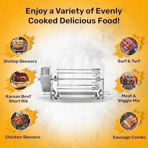 ROTO-Q 360 Non-Electric Rotisserie Kit with 10-Piece Skewer Set - Cordless Spit Roaster for Grills, Ovens, Smokers, BBQs - Indoor & Outdoor Cooking (Stainless Steel) - Image 4