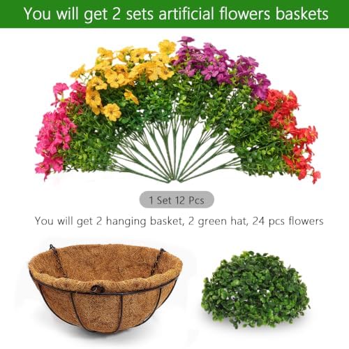 2 Set Artificial Hanging Flowers with Baskets for Outdoor Decor - Image 4