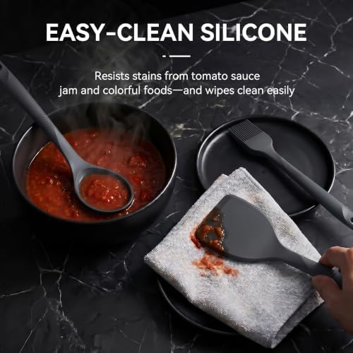 Silicone Cooking Utensils Set - 600°F Heat Resistant, Nonstick Kitchen Utensil Set with Spatulas, Spoons, Whisk, Tongs, BPA Free, Dishwasher Safe (Gray) - Image 3