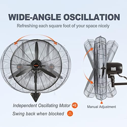 VEVOR 30 Inch Wall-Mount Misting Fan 3-speed IP44 Waterproof Oscillating - Image 4