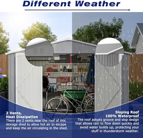YOPTO 8x12 FT Outdoor Storage Shed W/Floor Frame,Metal Shed W/Double Lockable Doors,Garden Tool House W/ 2 Vents & Sloped Roof,for Backyard Patio Lawn,Gray - Image 7