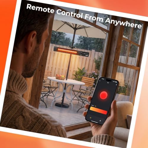 Electric Outdoor Heater for Patio Umbrella Wifi Control Wall-Mounted Hanging Patio 1500W Infrared 9 Heat Levels, 24H Timers, Carbon Fiber Tube Heating Wall Heater for Gazebo, Balcony - Image 2