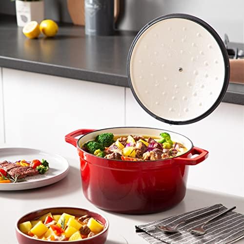 vancasso 6 Qt Round Enameled Cast Iron Dutch Oven with Lid & Handles, Red - Image 5