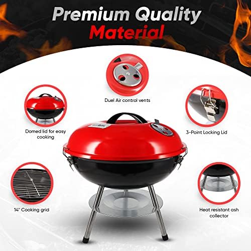 Gas One – 14-inch Portable Barbecue Grill with 3-Point Locking Lid for Heat Preservation – Dual Venting System – Small Charcoal Grill for Backyard, Camping, Boat - Image 4