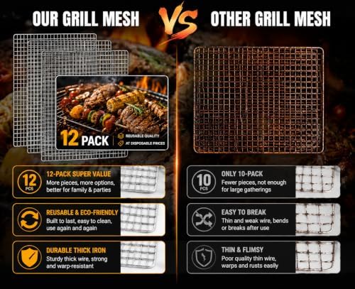 Grill Topper & Disposable Grill Grates 12 Pack: 15.8"×11.8" Grilling Topper Mesh Rack, Heat Resistant Barbecue Cooking Grid Rack suitable for Outdoor Gas Charcoal Smoker BBQ Party - Image 4