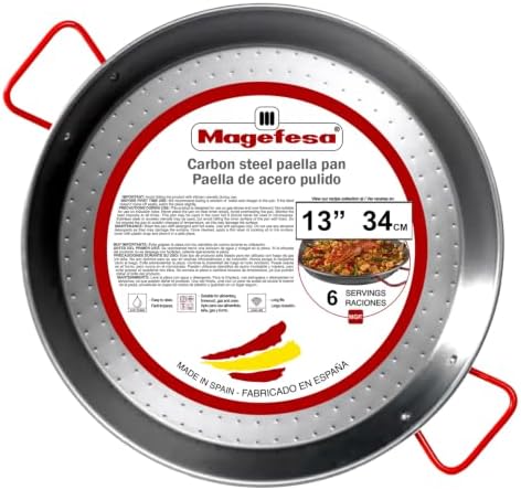 Magefesa 13.5" Carbon Steel Paella Pan – 34 cm - 6 Servings, Durable & Lightweight with Dimpled Surface, Ideal for Outdoor Cooking & Traditional Valencian Paella by Magefesa