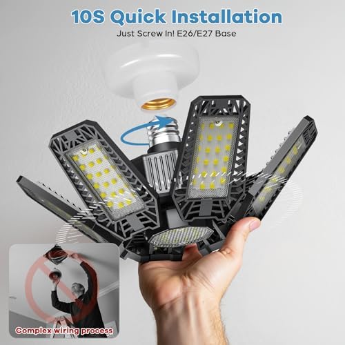 4 Pack Garage Light - 180W 18000 LM 6500K Deformable Garage Lights Ceiling LED with 6+1 Adjustable Panels, Shop Lights E26/E27 Screw Socket for workshops, Parking, Basement, Storage Room - Image 6