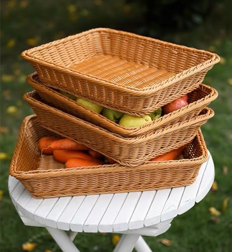 3pcs Large Wicker Bread Basket for Party, Rectangle Woven Fruit Basket, Gift Baskets Empty, Sturdy Durable Stackable Storage Baskets for Kitchen, Store, Restaurant, Party (Brown, L) - Image 6