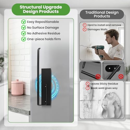 Paper Towel Holder Black, Toilet Paper Roll Holder Magnetic Towel Rack Wall Mount Fridge Organizer Shelf for Towels Rolls Bar Bathroom Toilet Pantry RV Essentials Kitchen Organizers and Storage 2 Pack - Image 6