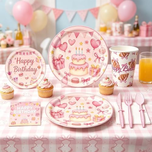 65Pcs Blue happy birthday cake plate napkin, girl birthday party theme - Image 4