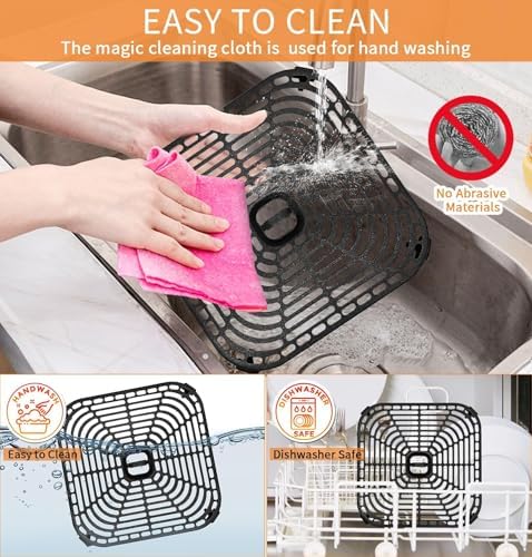 Air Fryer Grill Pan for COSORI Air Fryer TurboBlaze 6 QT, Non-Stick 8.9’’*8.9’’Square Air Fryer Rack Replacement Parts Accessories Grill Plate Crisper Plate Tray with Rubber Bumpers, Dishwasher Safe - Image 6