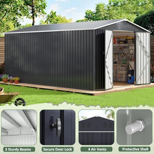 WKM 10x14 FT Outdoor Storage Shed for Backyard, Patio Lawn, Black - Image 4