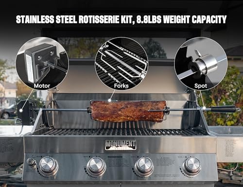 Monument Grills Larger 4-Burner Propane Gas Grills Stainless Steel Cabinet Style with Infrared Side Sear & Side Burners Knob Controls Built-In Thermometer with Stainless Steel Rotisserie Kit(2 Items) - Image 3