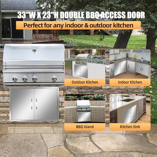 Outdoor Kitchen Doors 33W x 23H Inch, Double BBQ Access Doors 304 Stainless Steel for Outdoor Kitchen Cabinet Grill Station or BBQ Island - Image 3