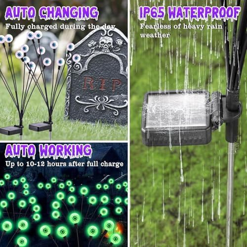 ASMAD Halloween Decorations Outdoor Solar Scary Eyeball Lights,8Pack 64LEDs - Image 4