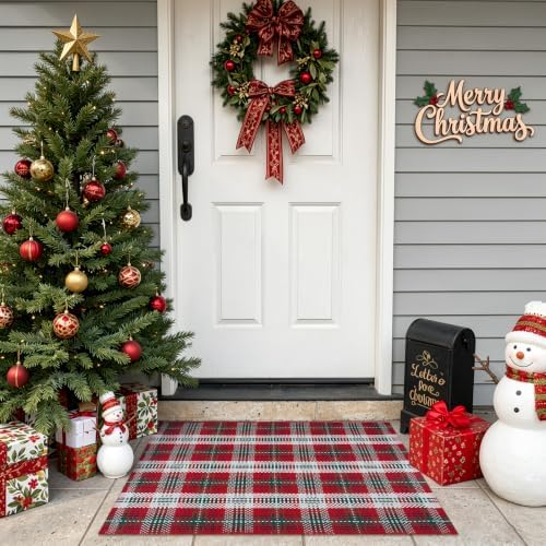 Christmas Red Green Buffalo Plaid Rug Door Mats Outdoor 2'X3' Welcome Mat - Image 6