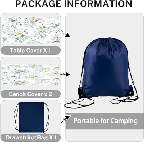 CAPSCEOLL Picnic Table Cover with Bench Covers 8ft - Blue Yellow Flowers - Image 4