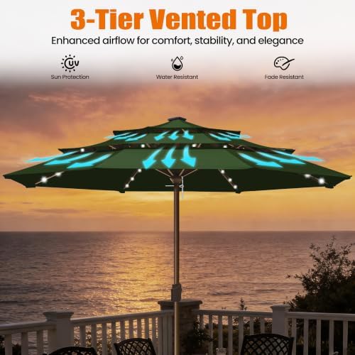 EliteShade USA 10-Year-Non-Fading 10ft 3-Tier Market Patio Umbrella, Commercial Table Umbrella with 80 Solar LED Lights, Crank Open, Windproof & UPF 50+ UV Protection for Garden, Deck, Pool, Backyard, No Tilt, Fern - Image 6