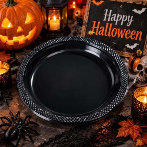 WELLIFE Black Plastic Plates 10 Inch 50 Count Halloween Plates - Image 4