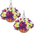 2 Set Artificial Hanging Flowers with Basket for Outdoor Decor by secqous