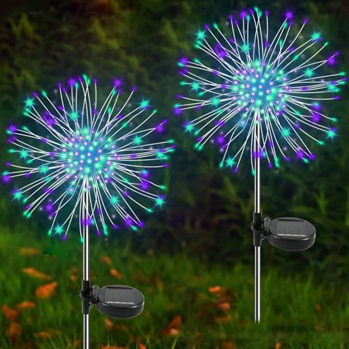 Solar Garden Lights Outdoor, 6 Pack 120 LED Twinkling Firework Lights Decorative with 2 Modes, Outdoor Waterproof Solar Starburst Light for Outside Yard Pathway Garden Decor, Green + Purple by Yaafen