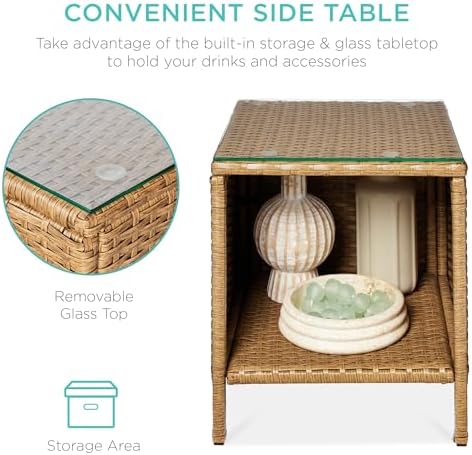Best Choice Products 3-Piece Outdoor Wicker Conversation Bistro Set, Space Saving Patio Furniture for Garden w/Side Table - Natural/Cement Gray - Image 3