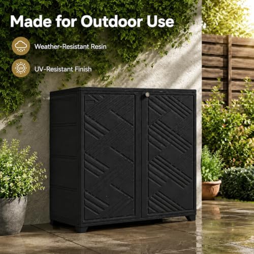 ADDOK Outdoor Storage Cabinet,60 Gallon Waterproof Resin Patio Storage Cabinet with 1 Adjustable Metal Shelf, Upright Outdoor Cabinet for Garden Tools, Pool Supplies, Toys, Porch and Garage - Image 4
