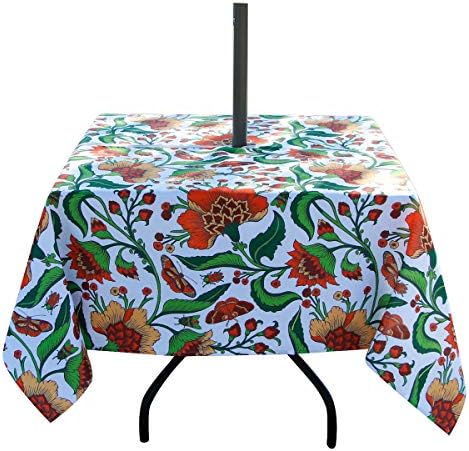 EHouseHome Outdoor Indoor 60inch SquareTablecloth with Umbrella Hole and Zipper, Waterproof Zippered Patio Table Cloths, Spring/Summer Table Covers for Backyard Circular Table/BBQs/Picnic by EHouseHome