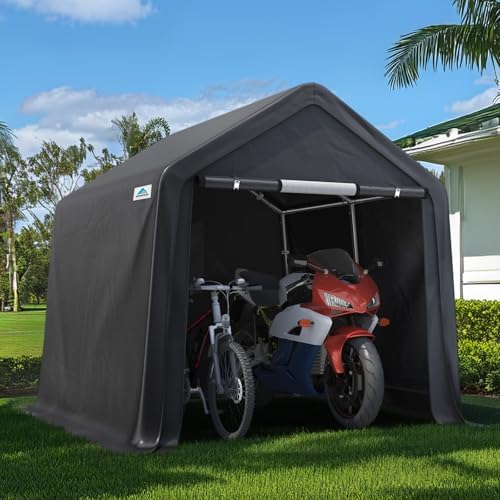 ADVANCE OUTDOOR 8x8 ft Storage Shelter Garage Tent with 2 Roll up Doors & Vents Outdoor Portable Carport for Motorcycle ATV Anti-UV Snow Resistant Waterproof, Gray by ADVANCEOUTDOOR