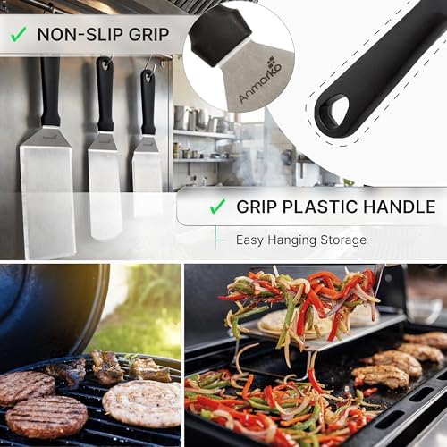 Anmarko Stainless Steel Metal Spatula, Hamburger Turner with Black Handle and S-Hook - Image 3