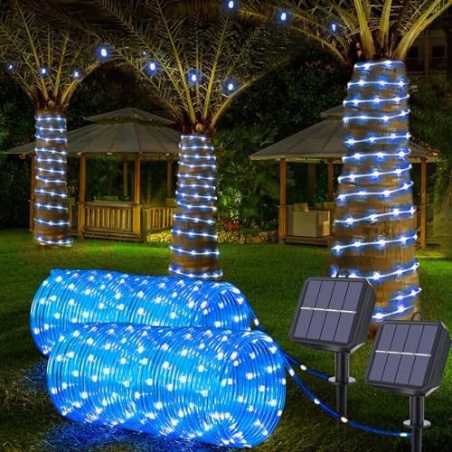 Solar Rope Lights, 2 Pack Total 66ft 200LED Solar String Lights, 8 Modes by Jnaurb